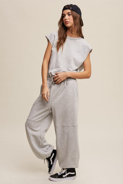 Athleisure French Terry Loose Tee Jogger Pants Jumpsuit