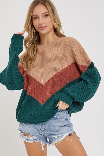 Tan Color Block Sweater