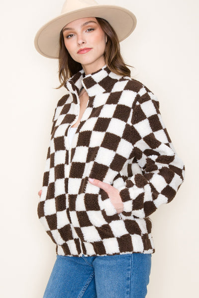 Checkered Fleece Zip Up