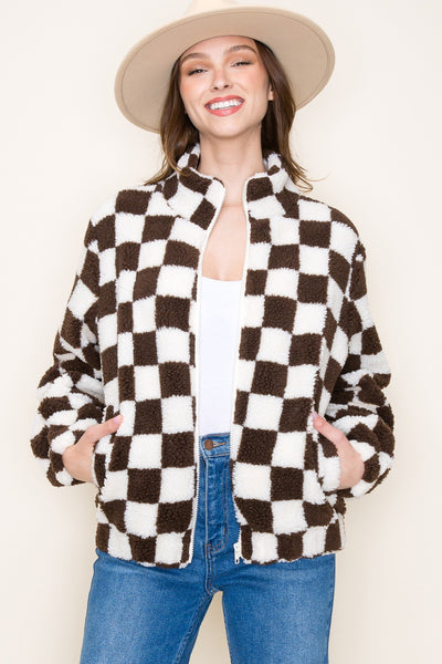 Checkered Fleece Zip Up