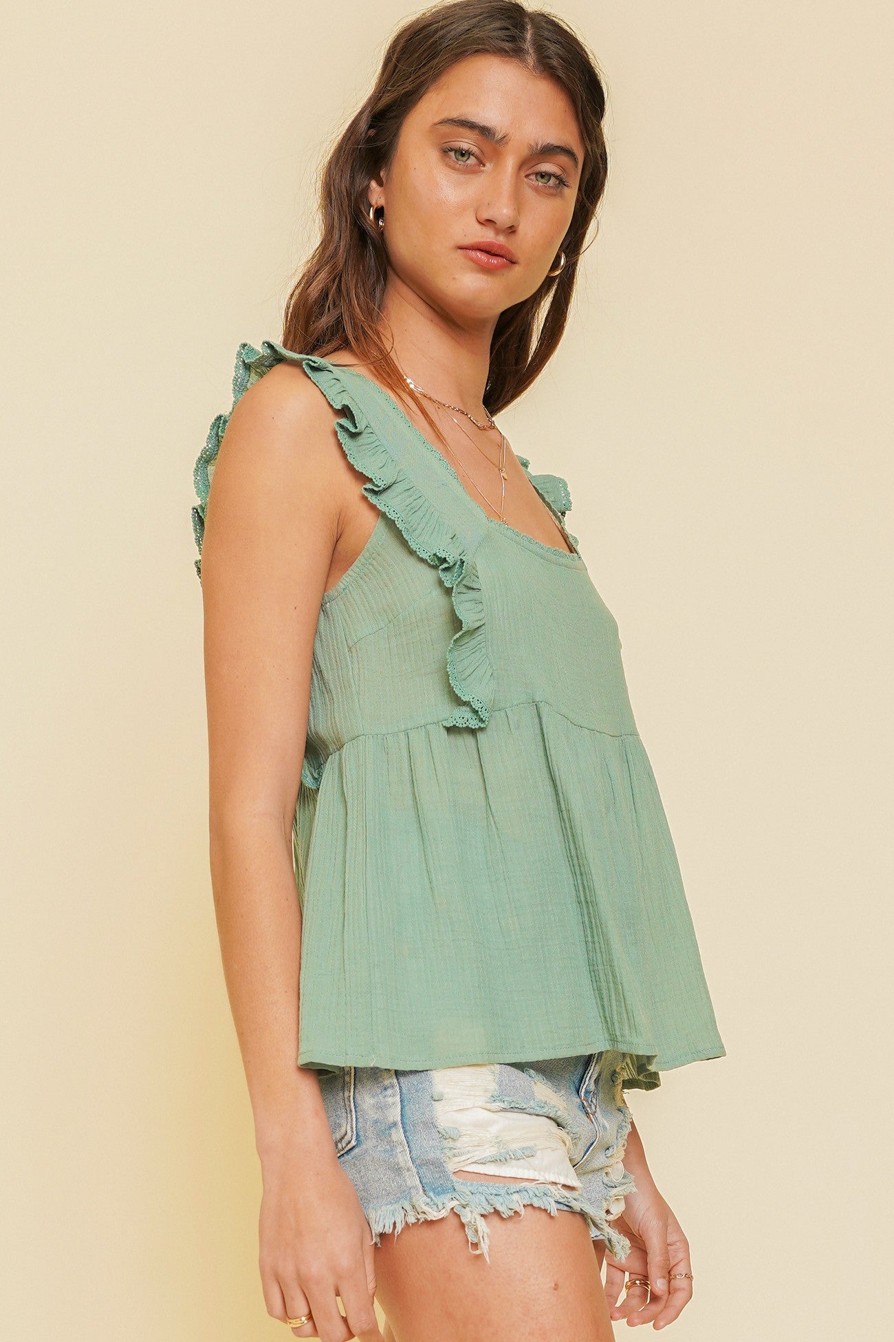 Sage Peplum Top