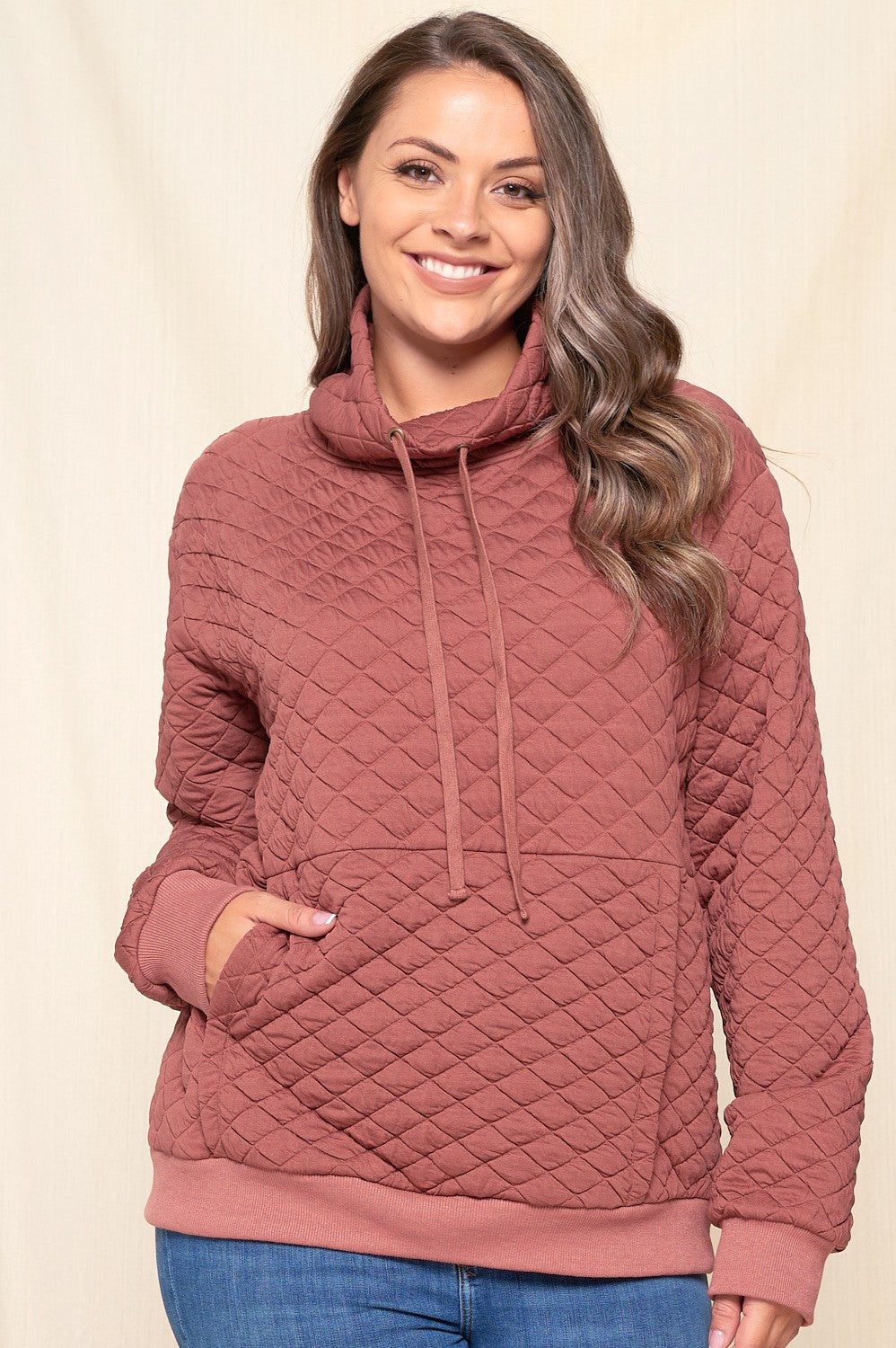 Funnel Neck Quilted Pullover Top