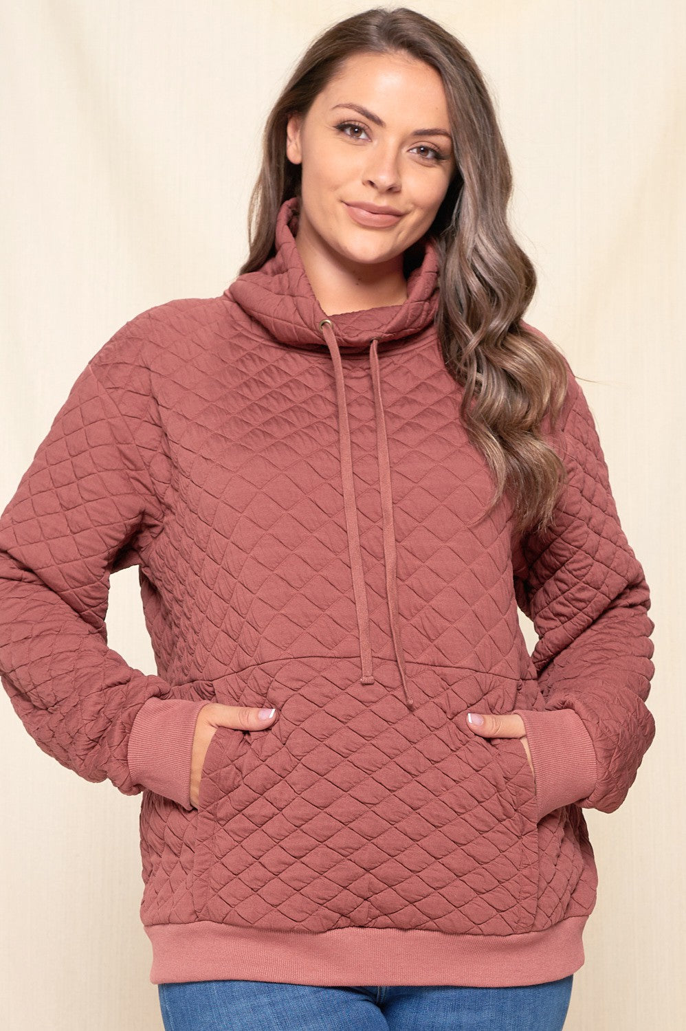 Funnel Neck Quilted Pullover Top