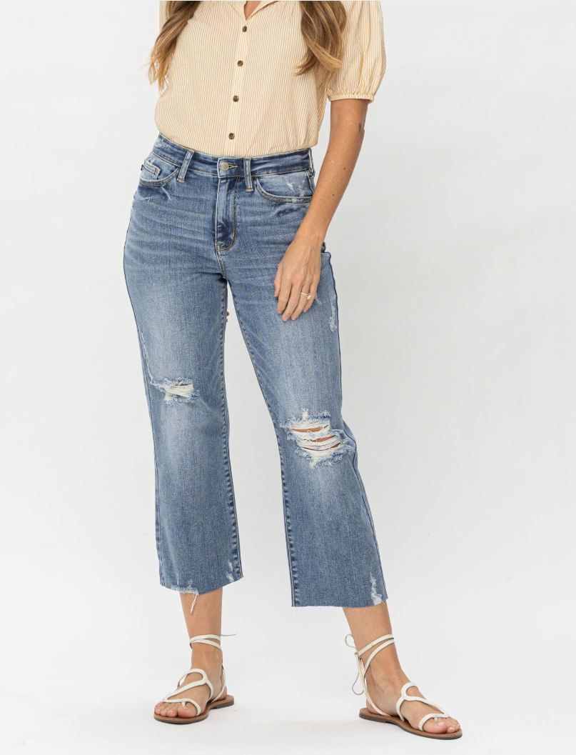 Judy Blue Highwaist Destroy Crop Wide Leg