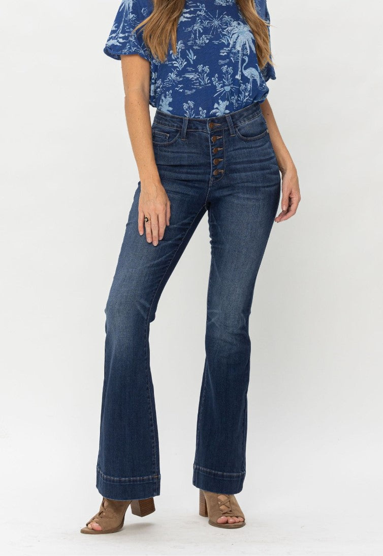 Judy Blue High Waisted Button Fly Trouser Flare