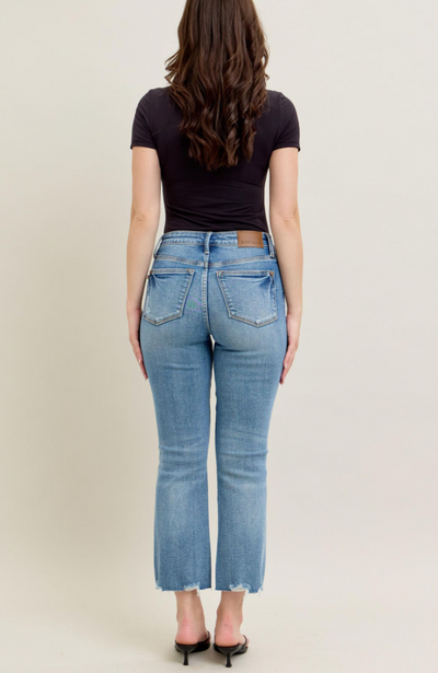 Judy Blue Mid Rise Hem Kick Flare