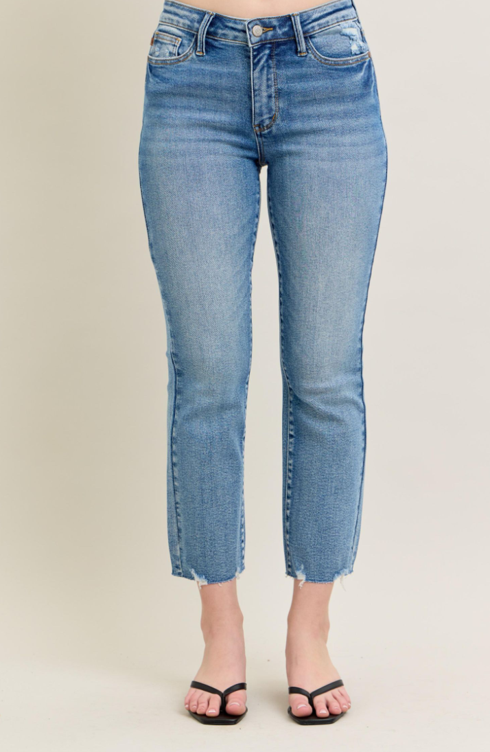 Judy Blue Mid Rise Hem Kick Flare