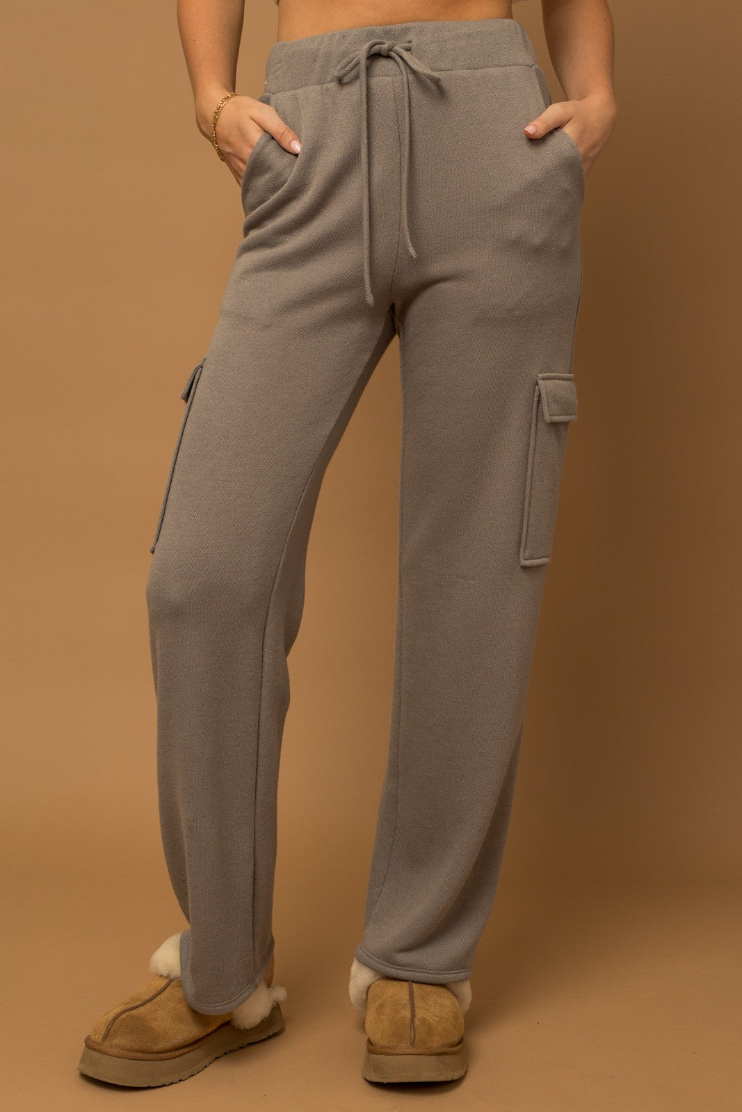 Drawstring Cargo Pants -Grey