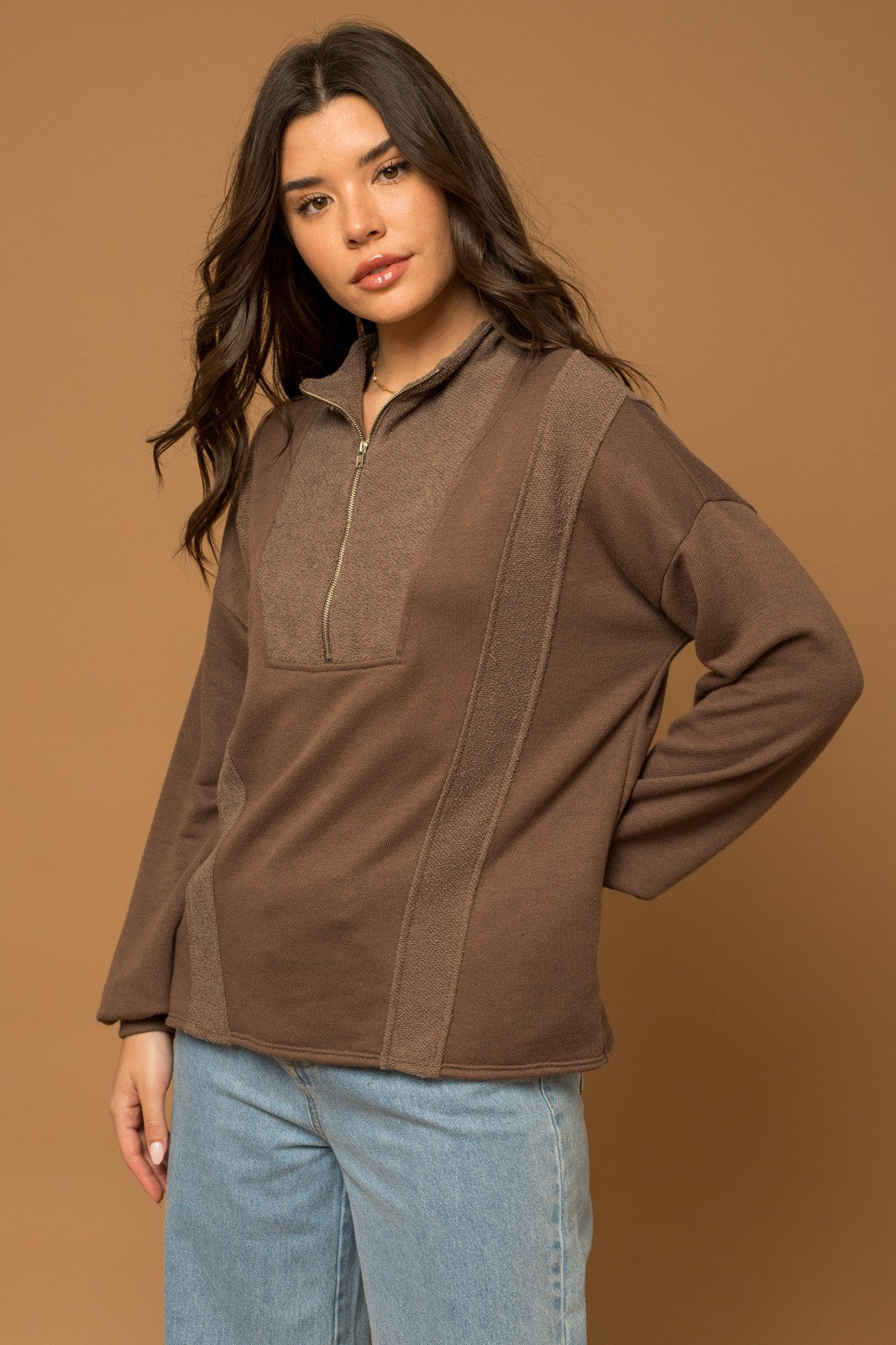 Half Zip Reverse Fabric Top