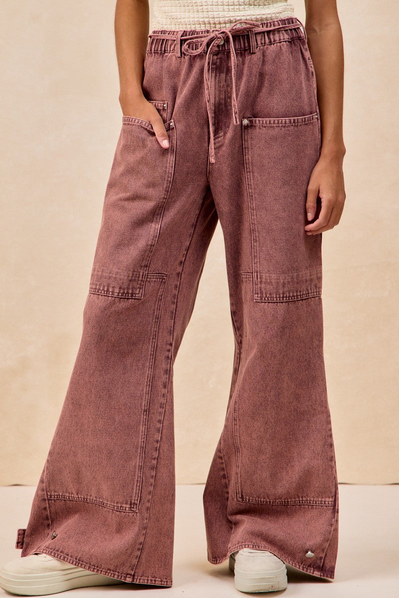 Wash Denim Cargo Pants
