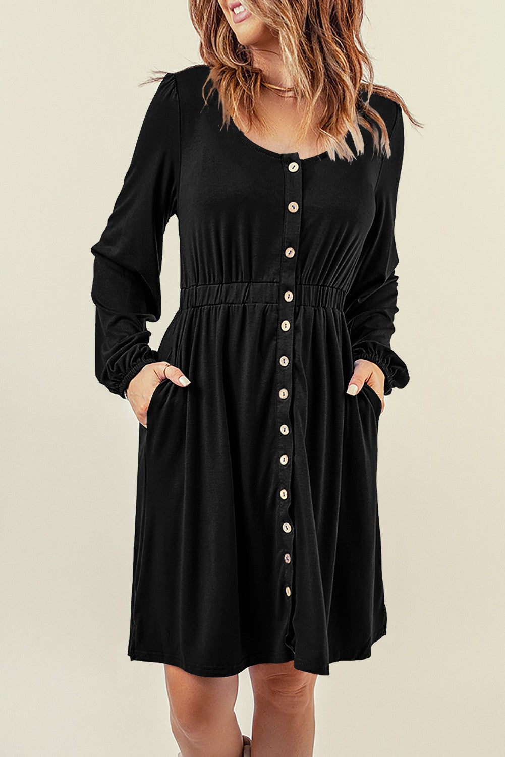 Long Sleeve Black Button Up Dress