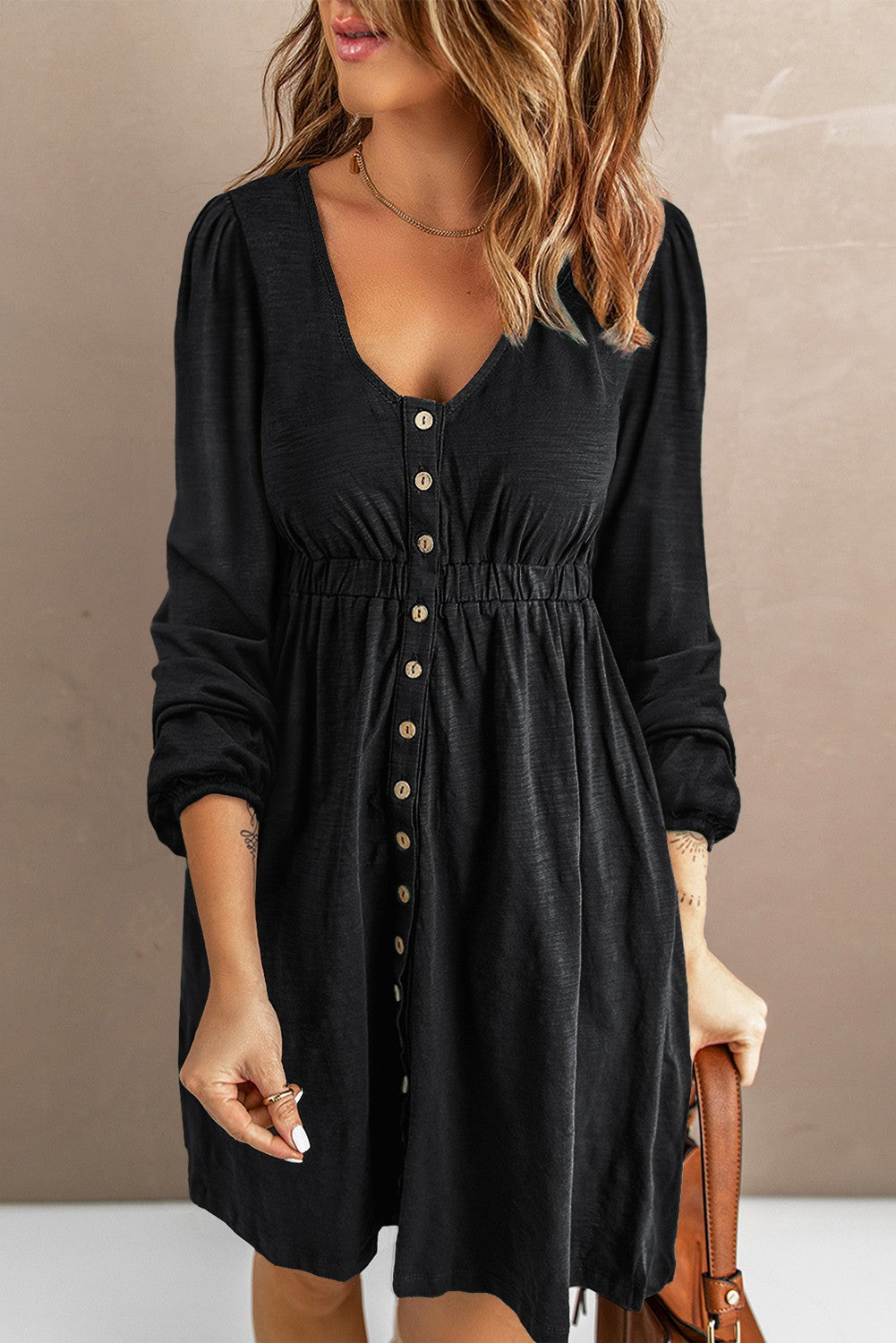 Long Sleeve Black Button Up Dress