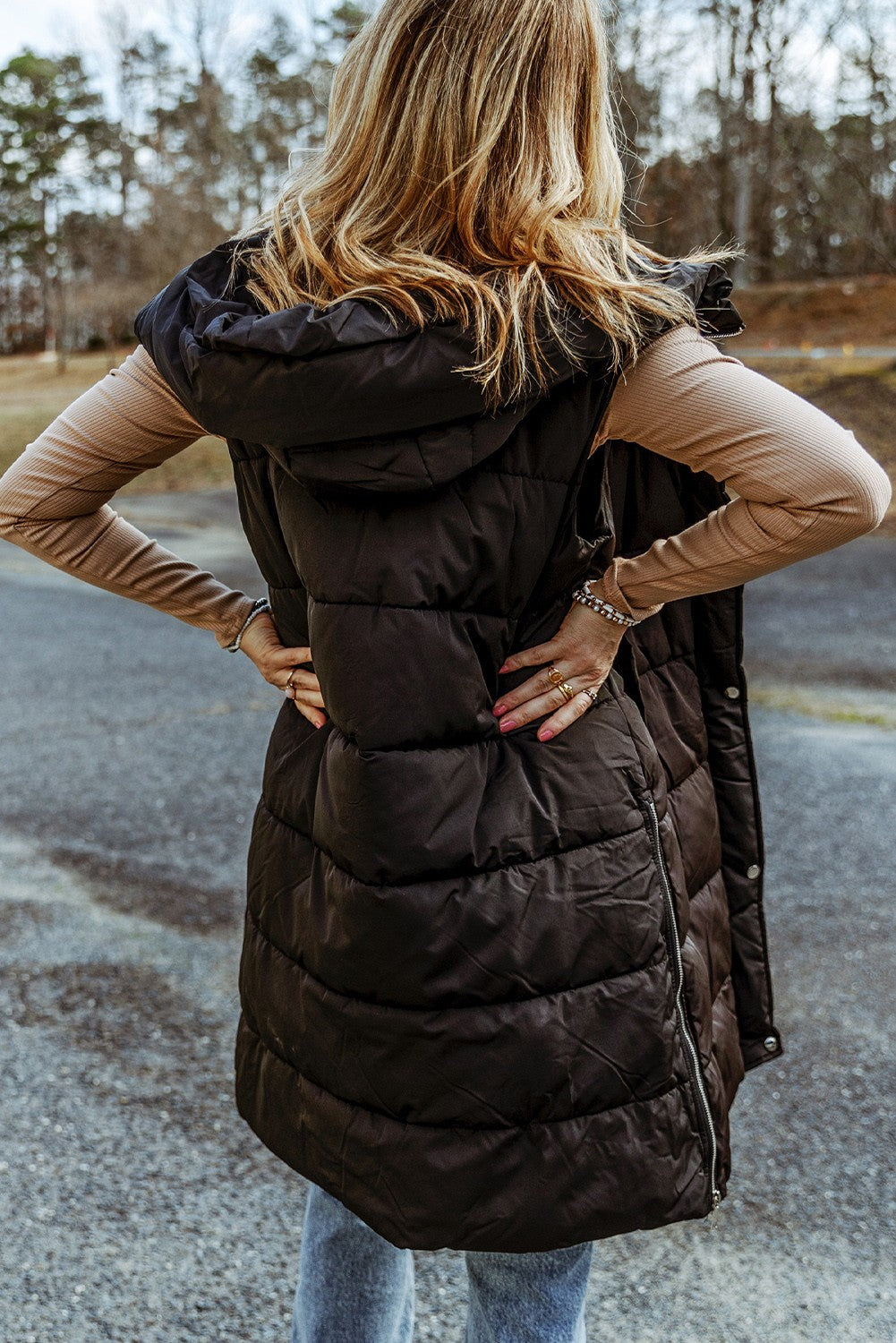 Black Long Puffer Vest