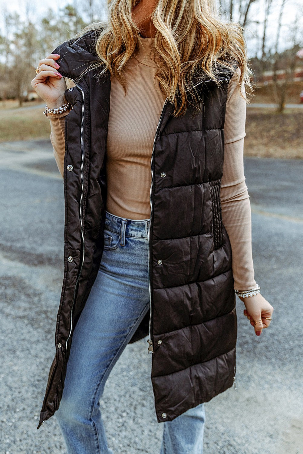 Black Long Puffer Vest