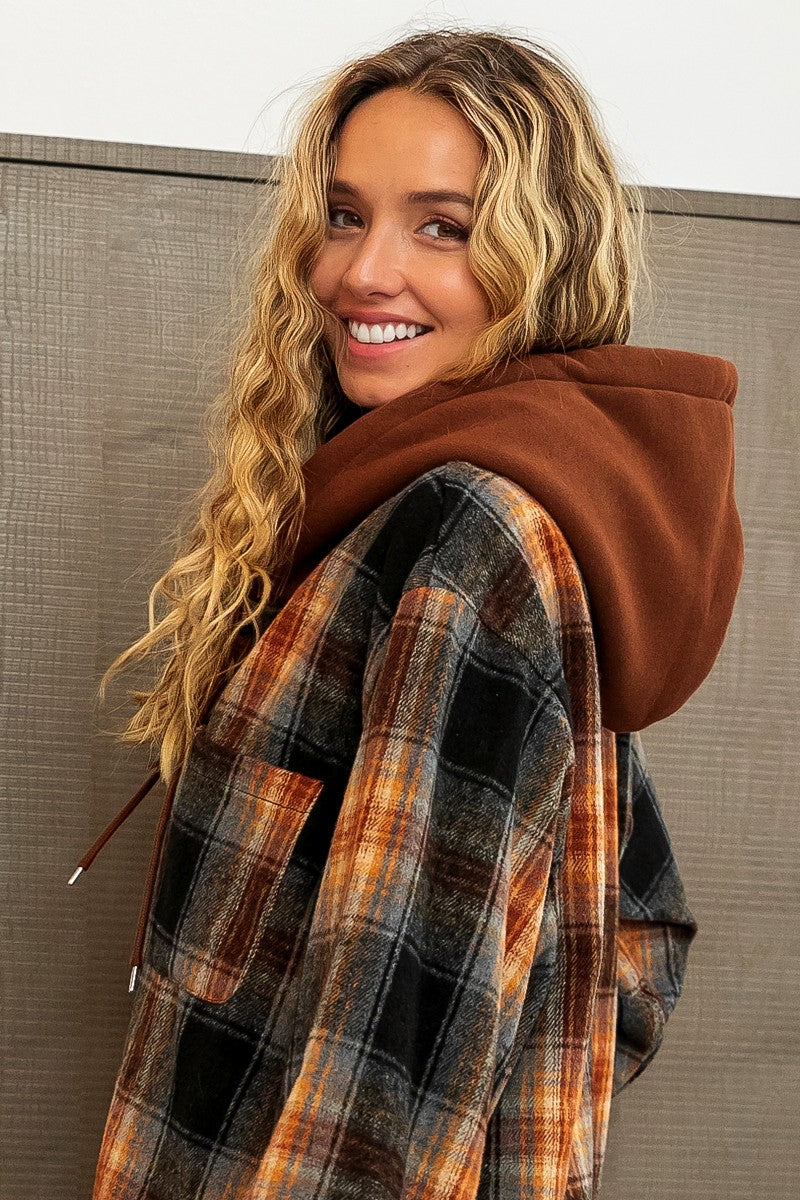 Plaid Vintage Washed Hooded Jacket