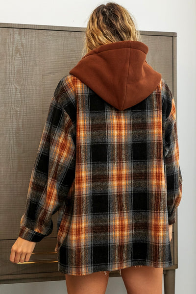 Plaid Vintage Washed Hooded Jacket