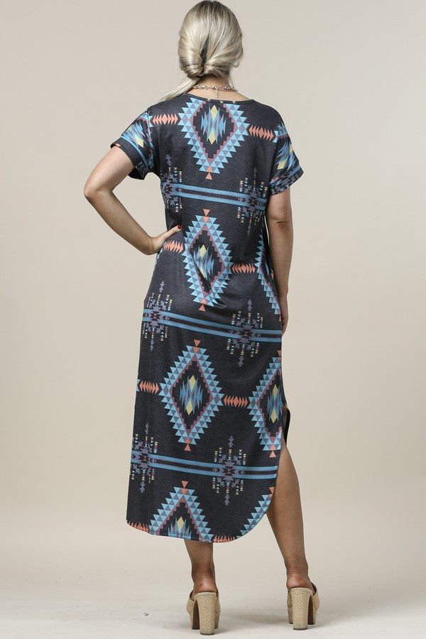 Blue Aztec Maxi Dress