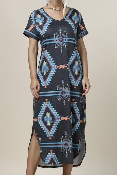 Blue Aztec Maxi Dress