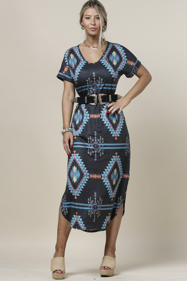 Blue Aztec Maxi Dress