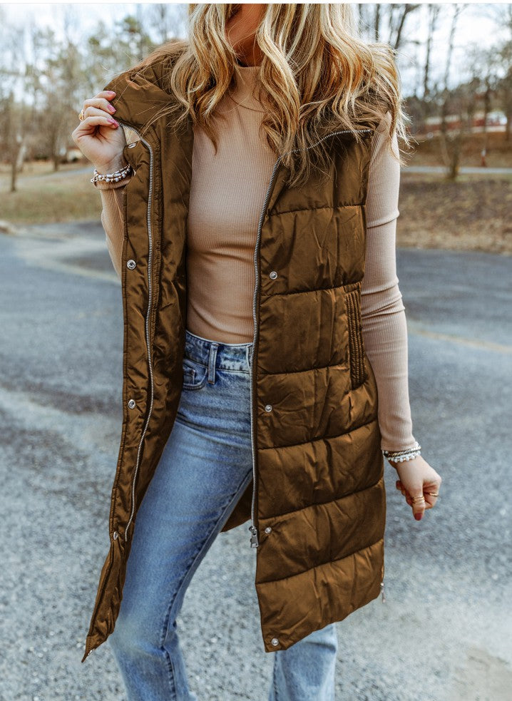 Brown Long Puffer Vest