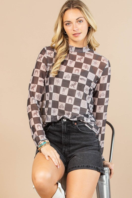 Checkered Sheer Mesh Top