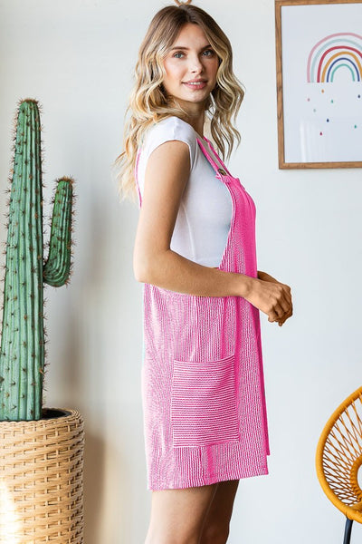 Candy Pink Ribbed Overalls