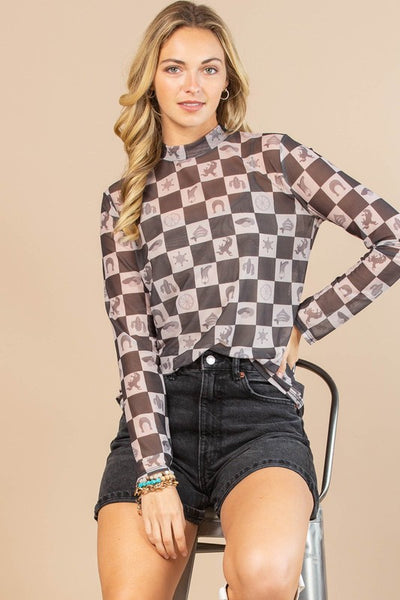 Checkered Sheer Mesh Top