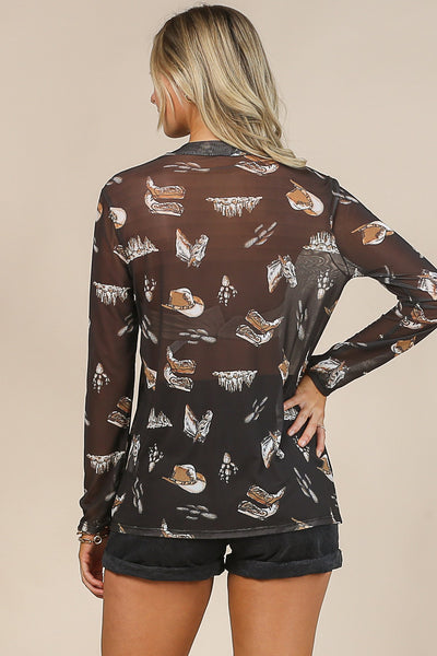 Horse and Hats Relaxed Mesh Top