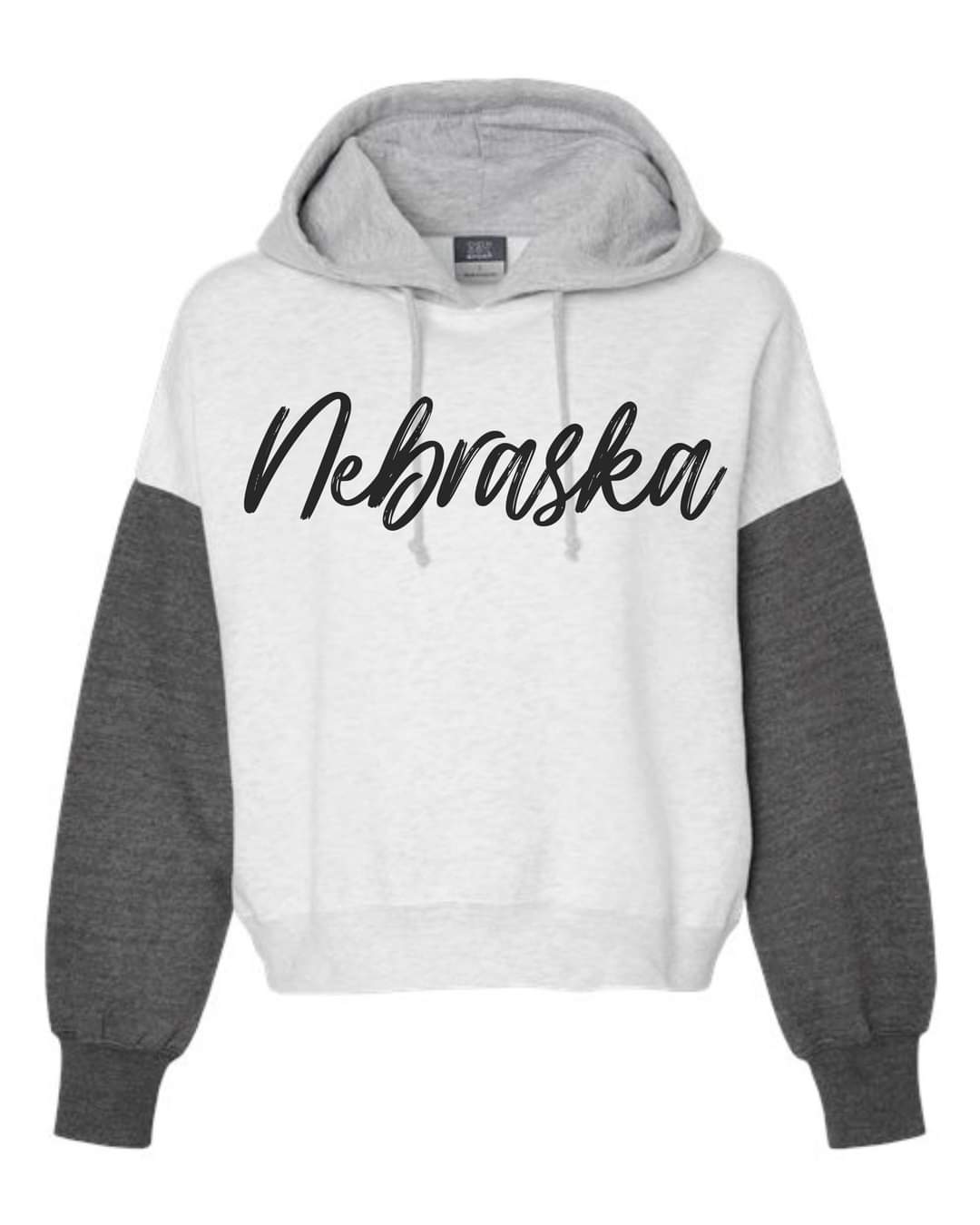 Nebraska Charcoal Sleeve Crop Hoodie