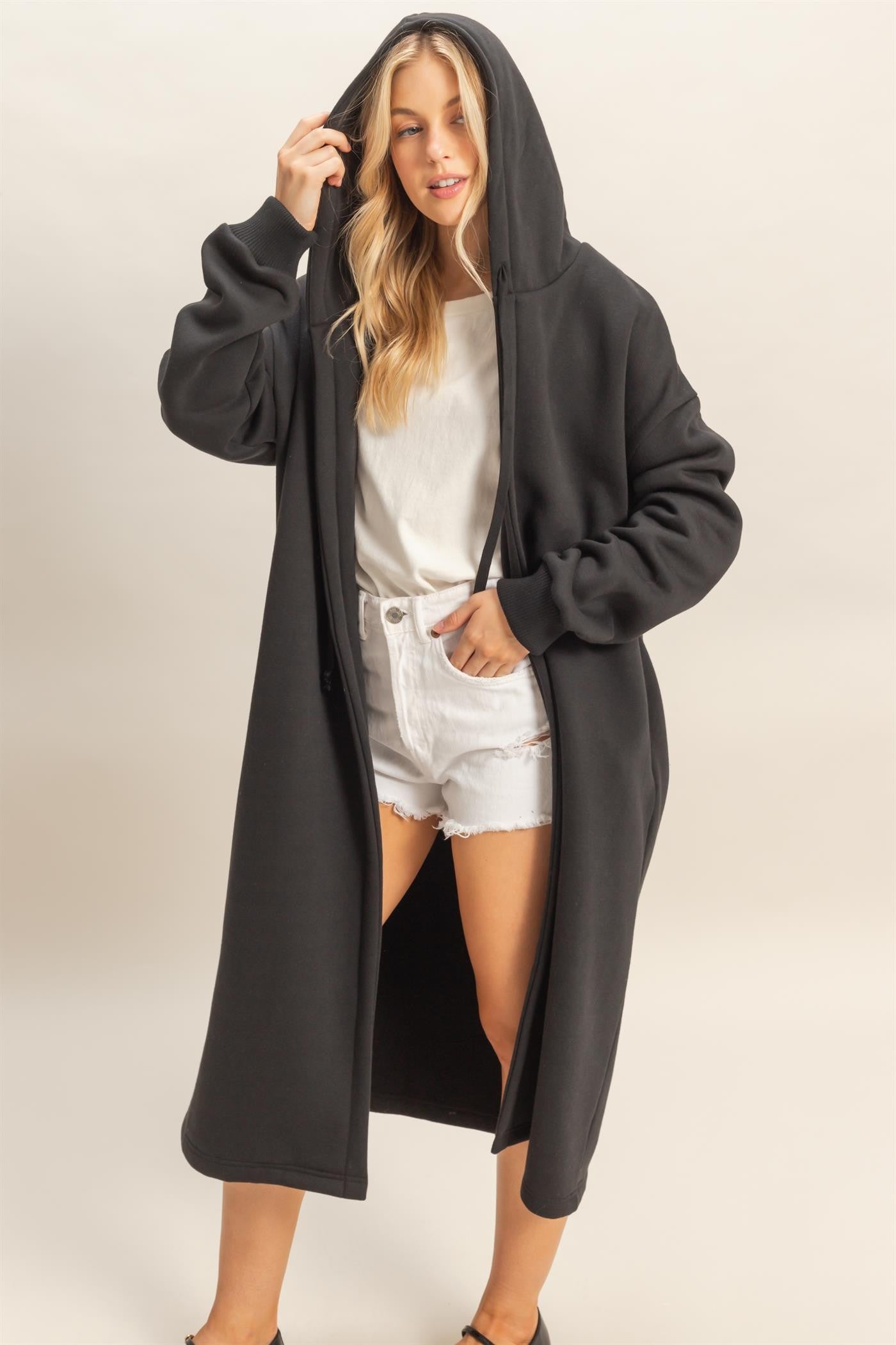 Fleece Long Hooded Coat