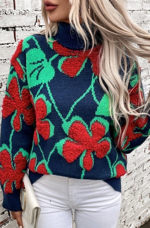 Floral Knit Turtleneck