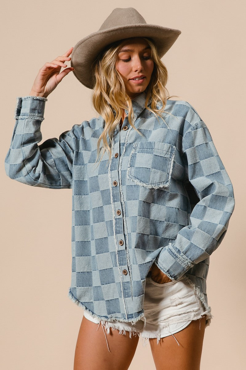 Washed Checkered Denim Shirt