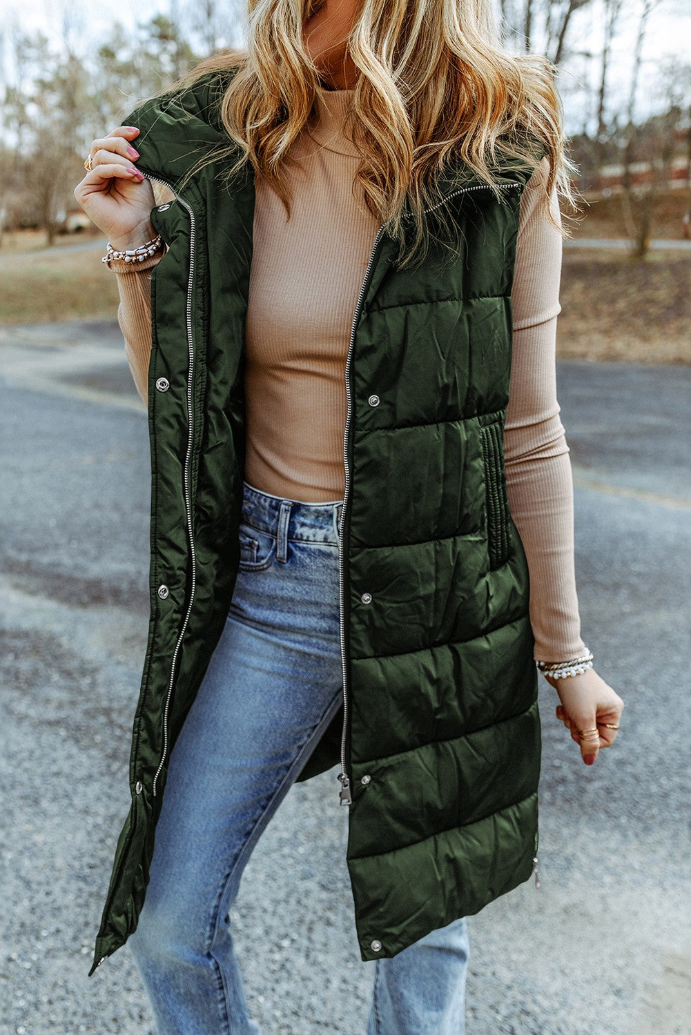 Green Long Puffer Vest