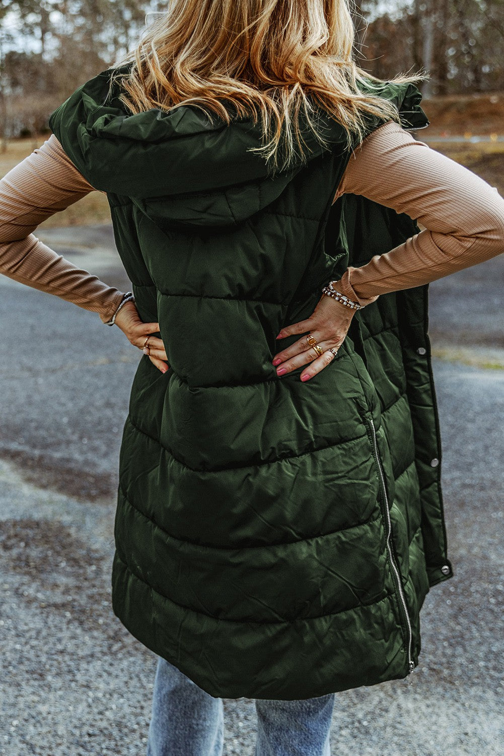 Green Long Puffer Vest