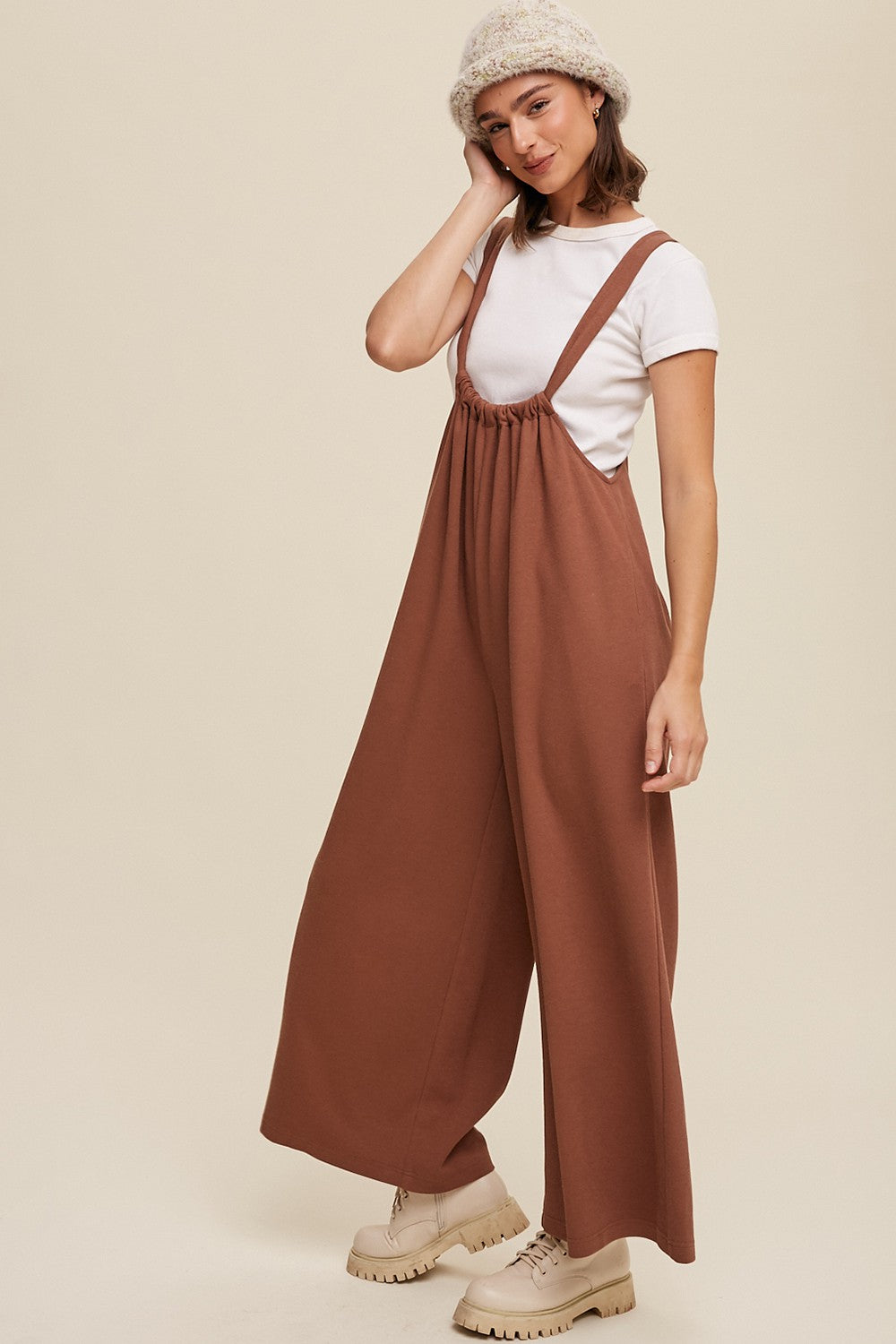 Drawstring Loose Fit Jumpsuit- Mocha