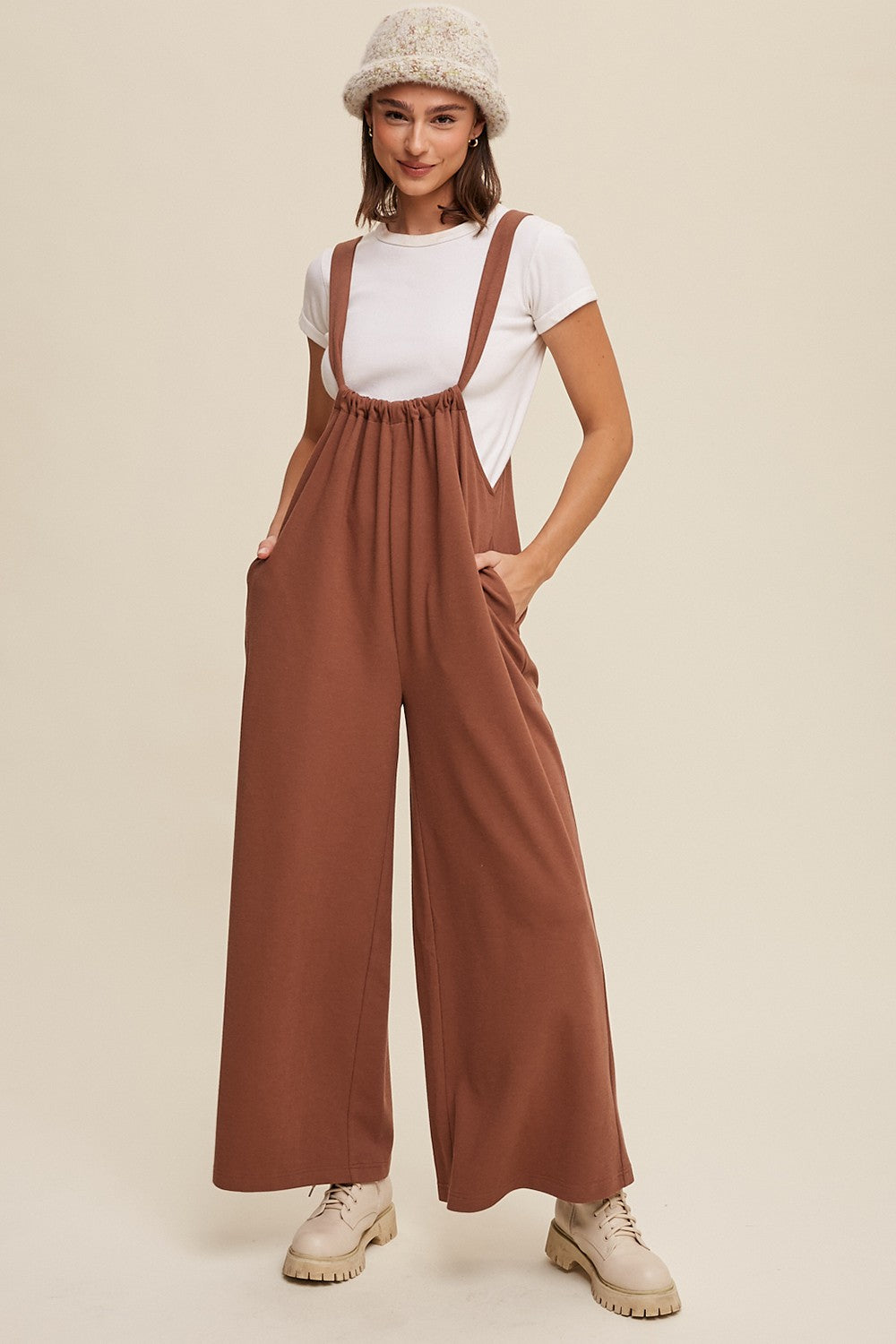 Drawstring Loose Fit Jumpsuit- Mocha