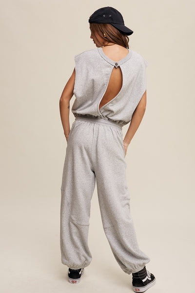 Athleisure French Terry Loose Tee Jogger Pants Jumpsuit