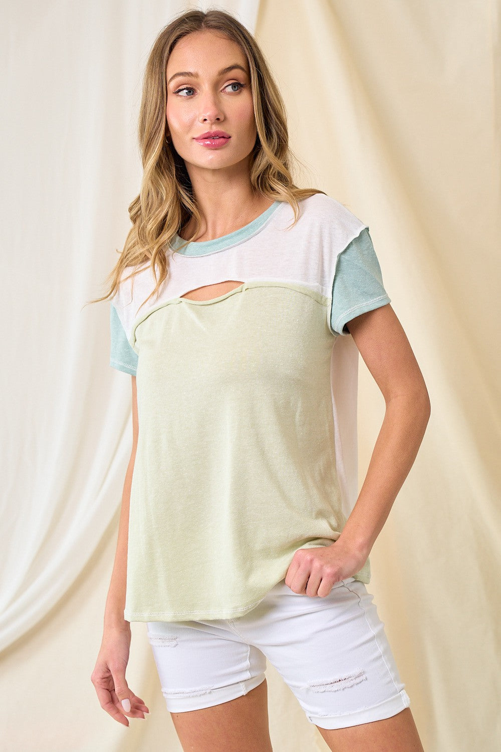 Color Block Open Detail Top