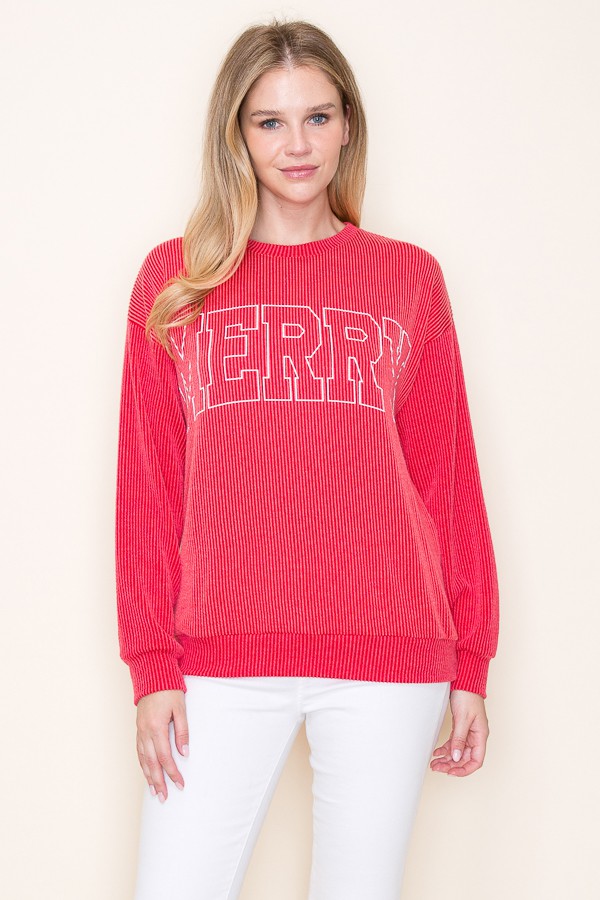 Merry Round Neck Sweatshirt -Red