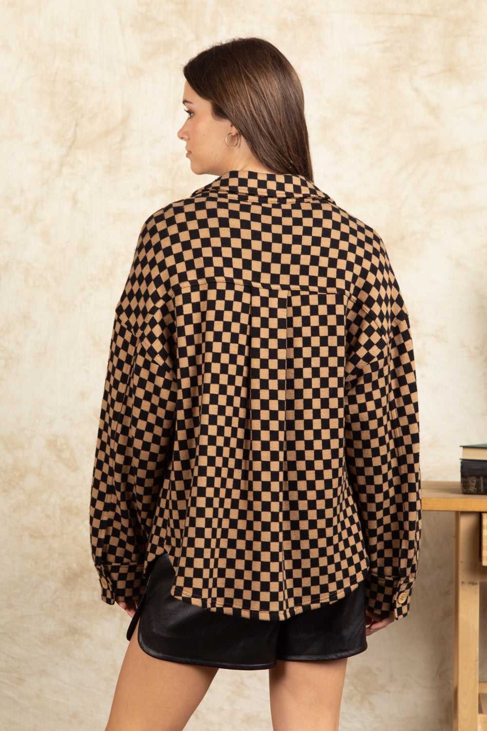 Mocha Button Down Checkered Shacket