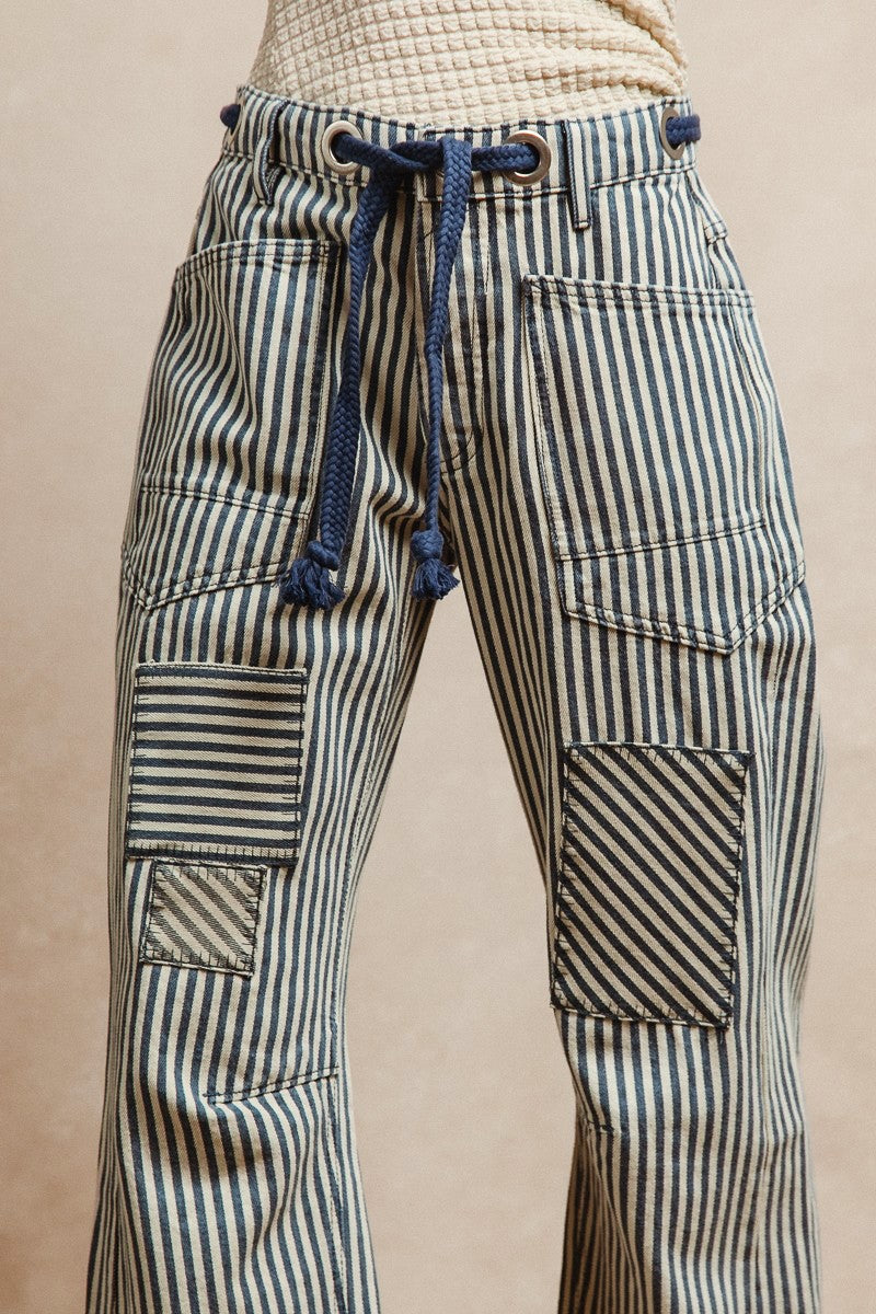 Striped Twill Barrel Pants