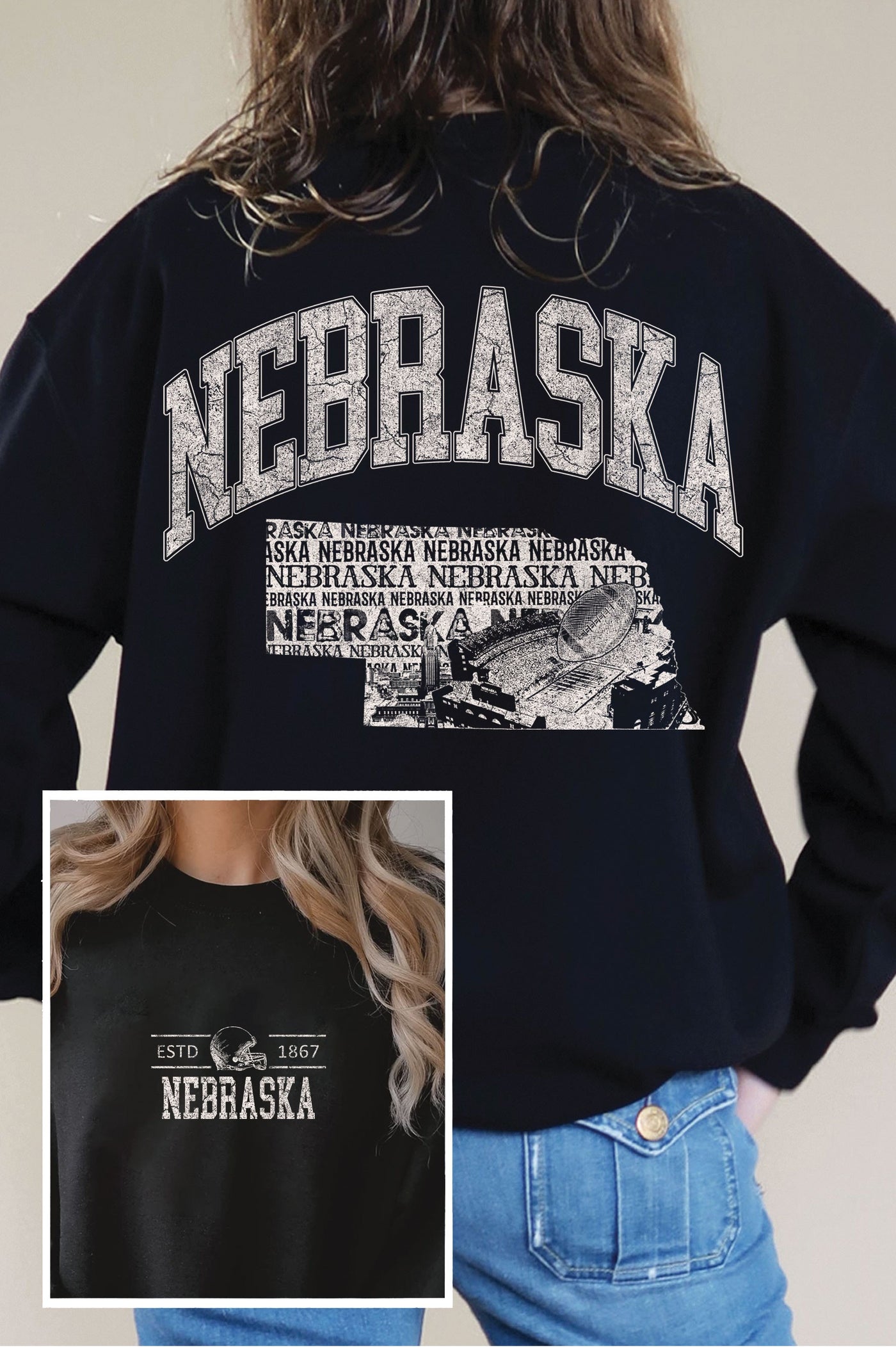 Nebraska State Front and Back Sweatshirt