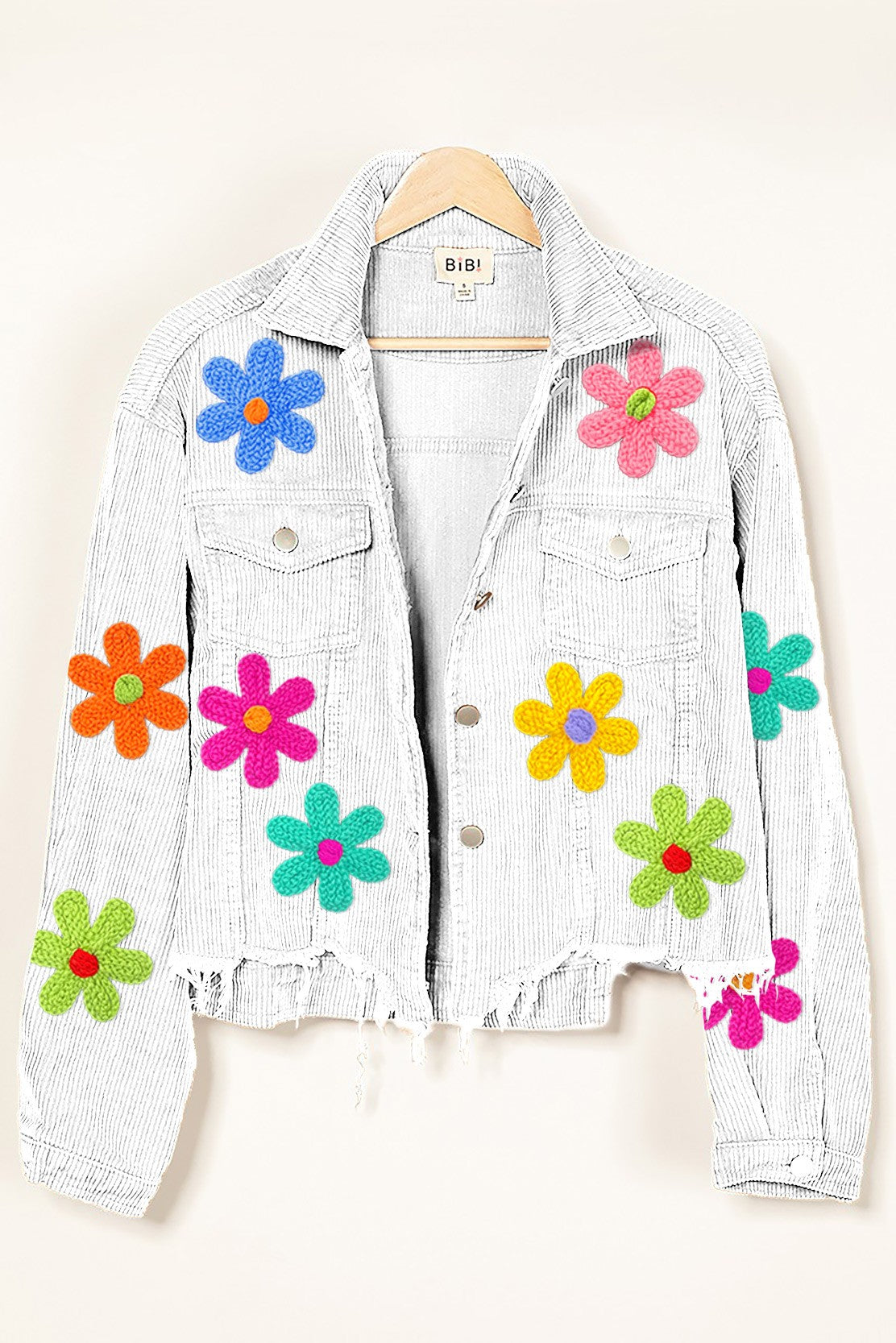 Corduroy Flower Crochet Jacket