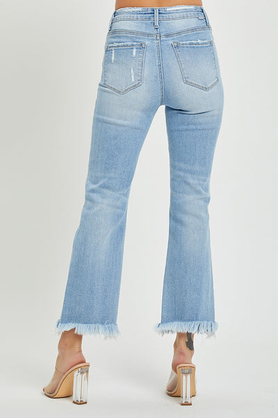 Risen High Rise Light Wash Frayed Bootcut