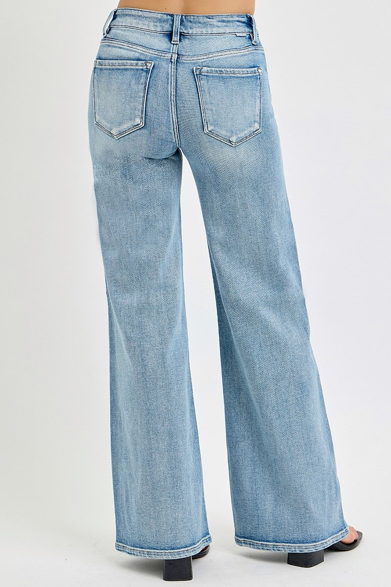 Risen Mid Rise Wide Leg Denim