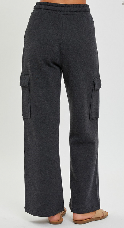 Risen High Rise Side Cargo Pocket Wide Pants -Washed Black