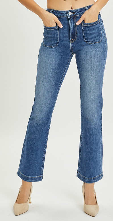 Risen High Rise Patch Pocket Straight Jeans