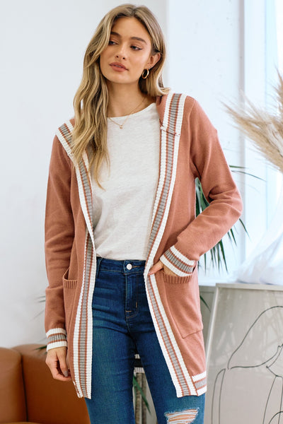 Striped Dusty Rose Cardigan