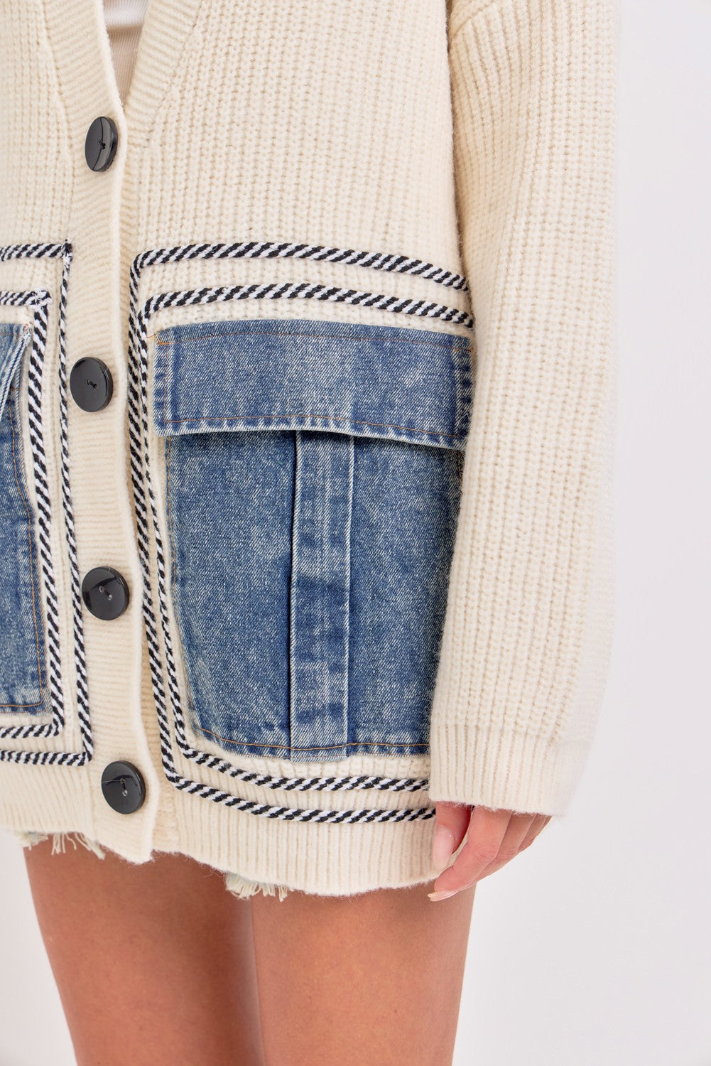 Denim Patch Knit Cardigan