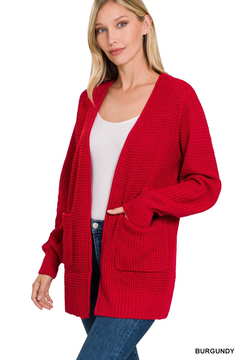 Zenana Ruby Red Waffle Cardigan